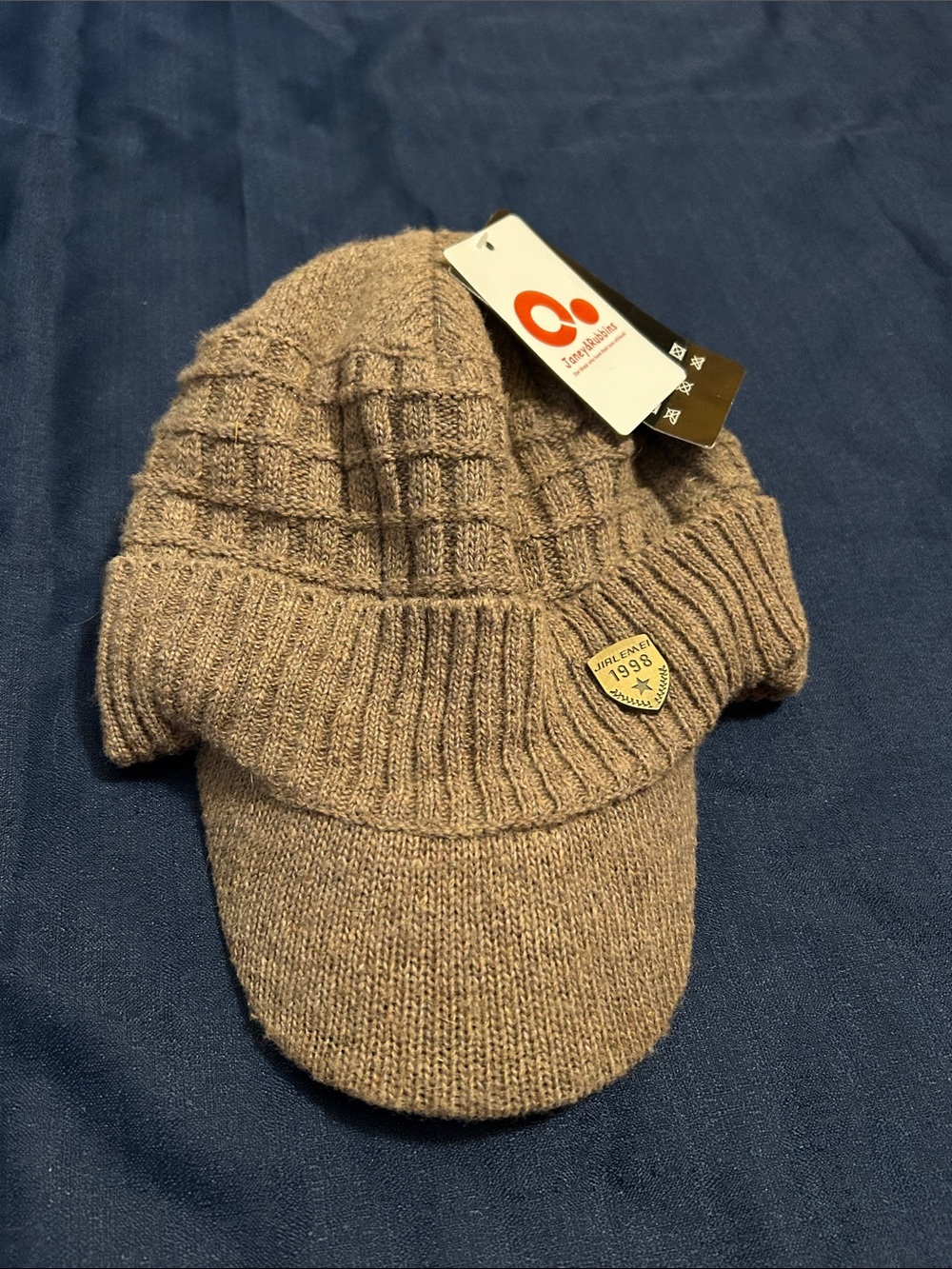 Cozy Knit Visor Beanie Hat in Taupe - Unbranded